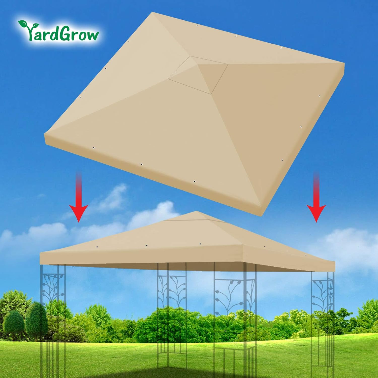 YardGrow Toldo de repuesto para cenador de 10 x 10 pies, protección UV mejorada, solo cubierta para toldo (beige)