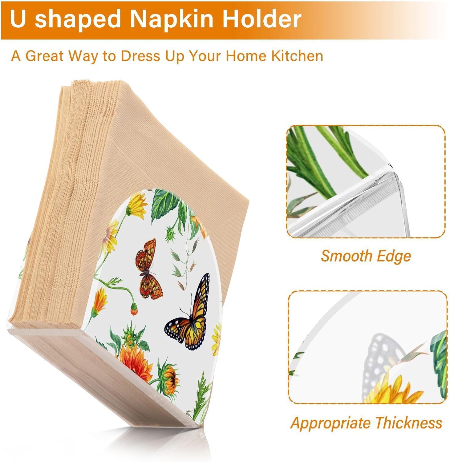 Servilletero de girasoles y mariposas para mesa de papel, dispensador de pañuelos acrílicos, cocina, comedor, baño, fiesta, decoración de automóvil