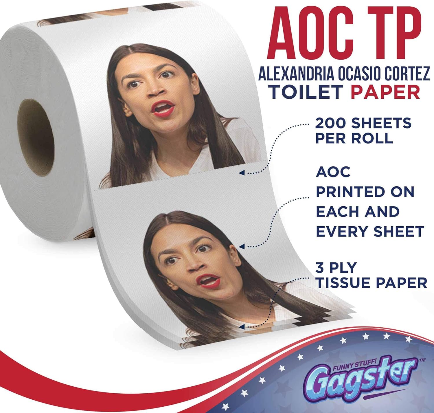 Political Leaders – Juego de rollos de papel higiénico de 3 capas con Biden, Kamala, Obama y Alexandria Ocasio-Cortez, 200 hojas por rollo,