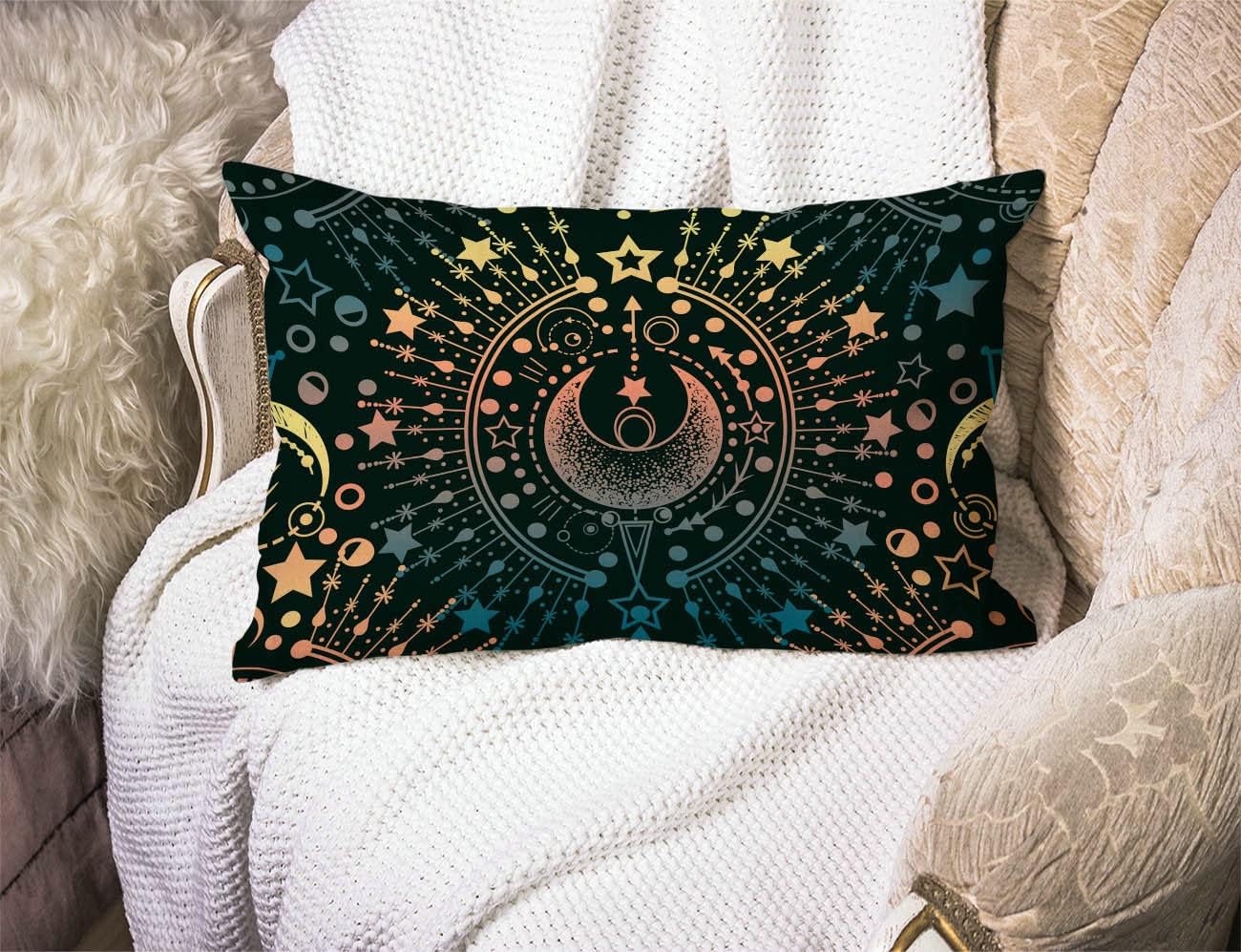 Moon & Star Alchemy – Funda de cojín decorativa de lino y algodón para sofá cama, 12 x 20 pulgadas