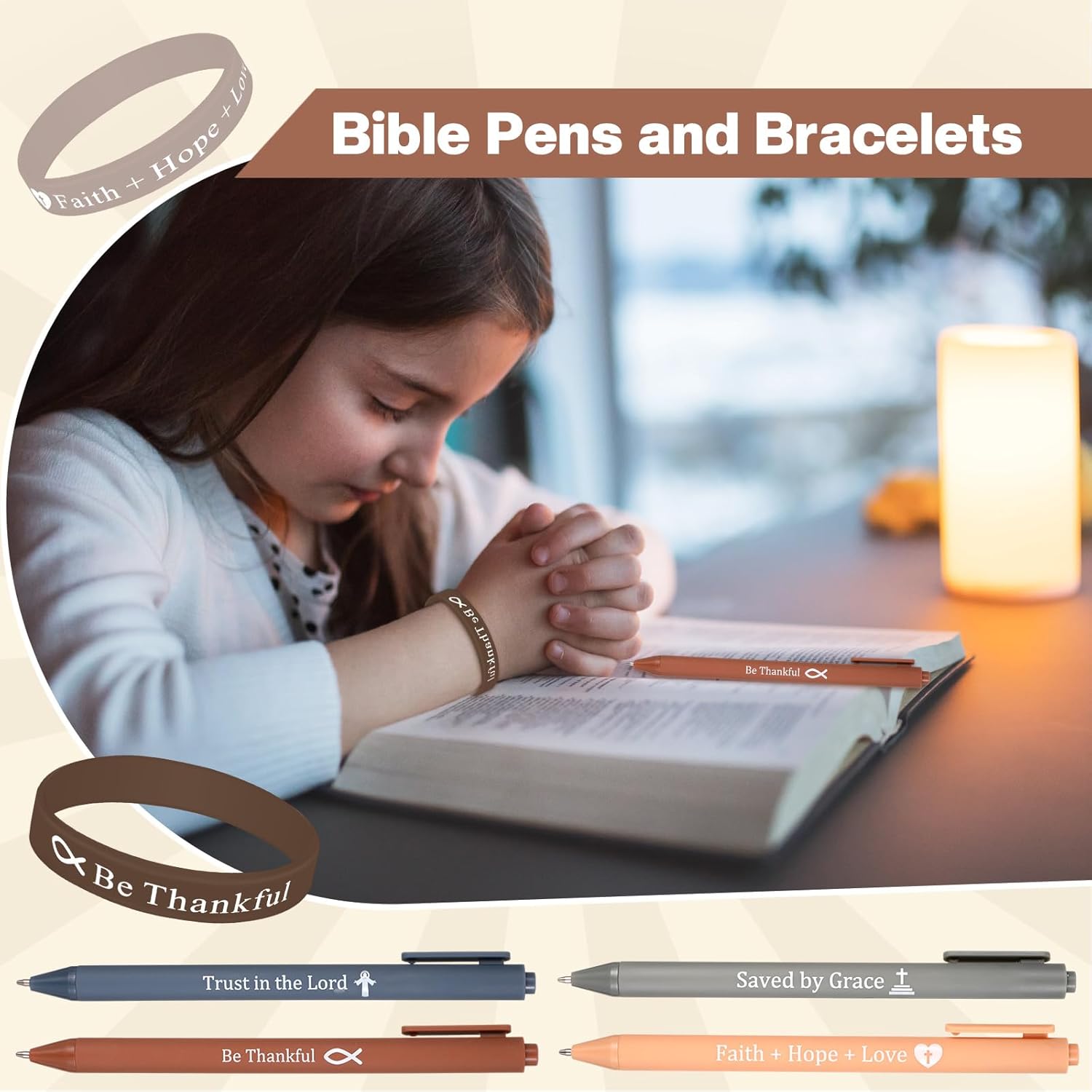 Glenmal Juego de 24 pulseras cristianas, regalos cristianos, bolígrafos de tinta negra, pulseras de goma de colores para niños, enfermeras,
