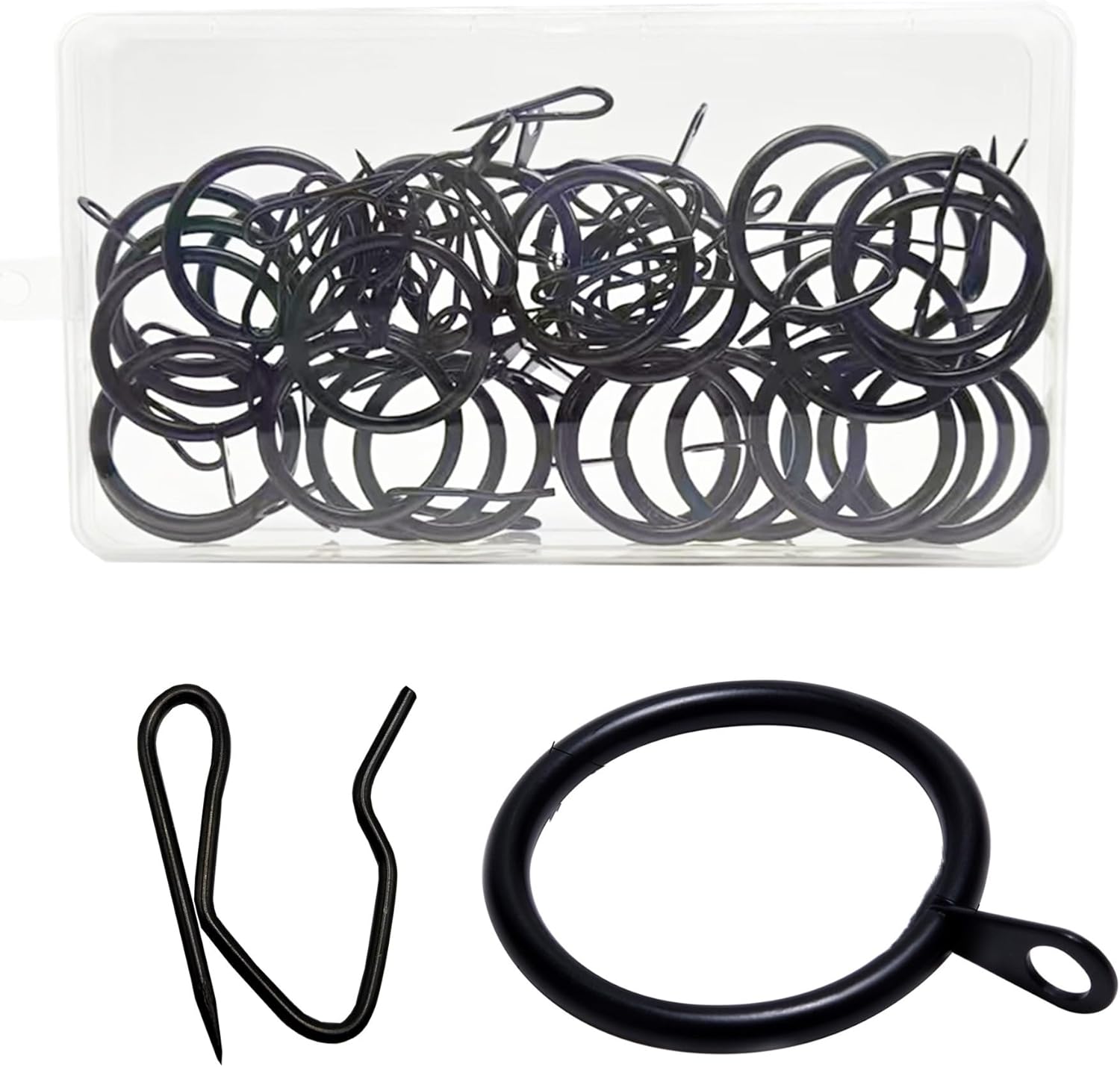 32 anillos de metal para cortinas y 32 ganchos de metal para cortina de ventana, puerta de ducha, 1.181 in de diámetro interior (negro)