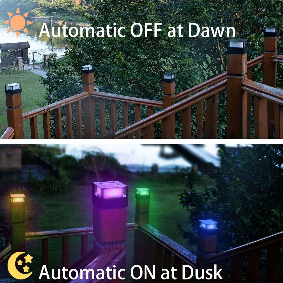 Viewsun Paquete de 8 luces solares para poste de entrada, luces LED SMD de alto brillo, para exteriores que cambian de color, para terraza, patio,