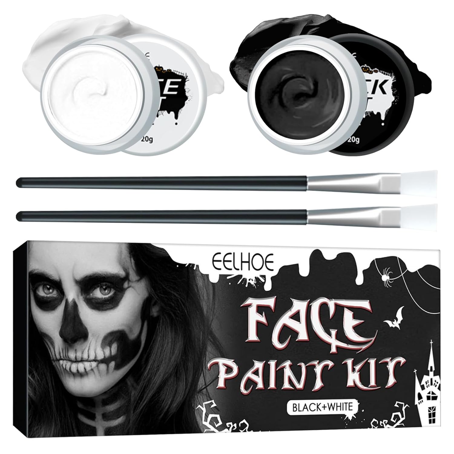 Pintura facial y corporal negra y blanca, kits profesionales de pintura facial con pinceles, alta pigmentación, lavable, kit de pintura facial para