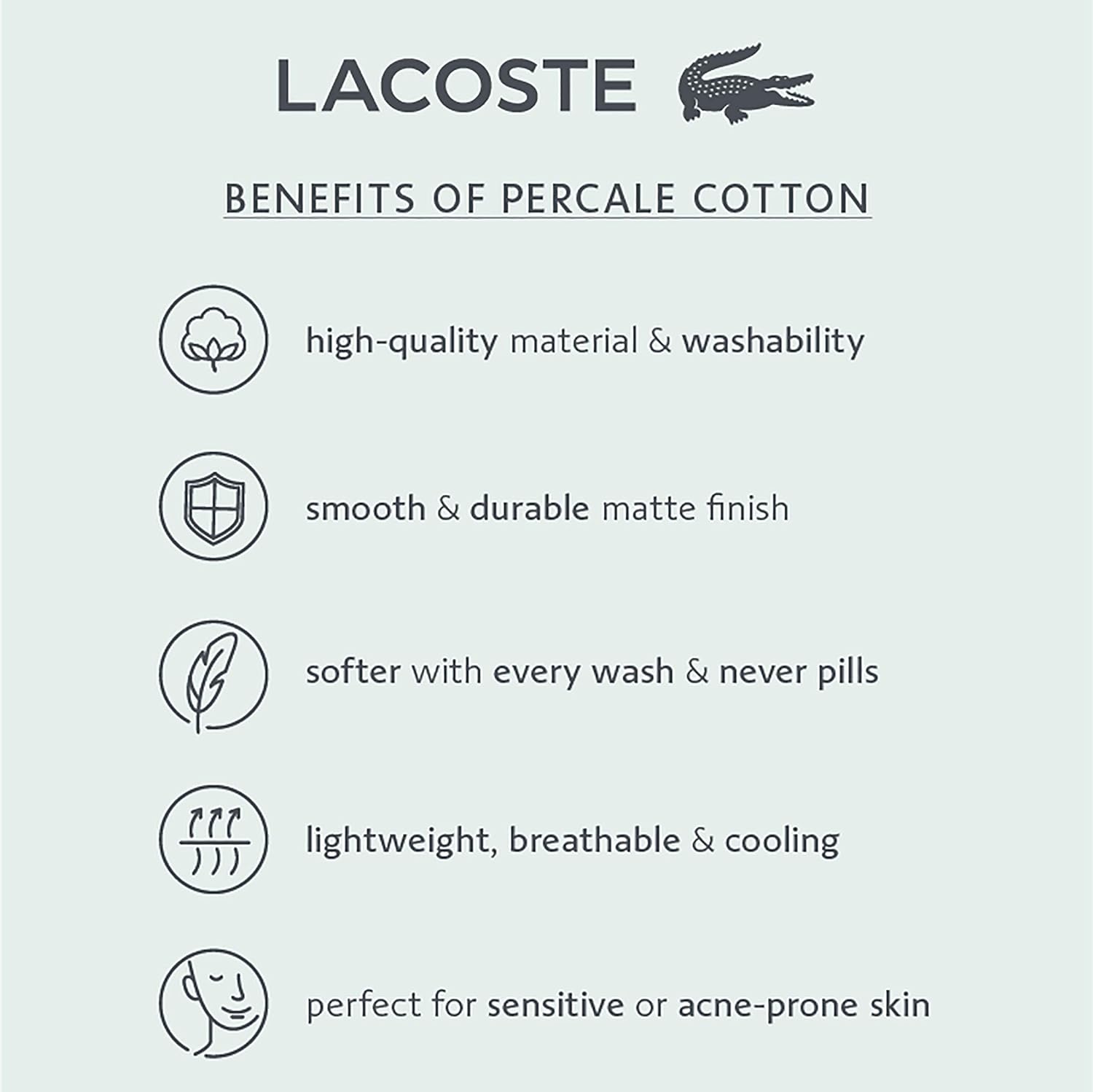Lacoste Juego de sábanas de percal 100% algodón, estampado de rayas gráficas, gris oscuro, tamaño individual XL