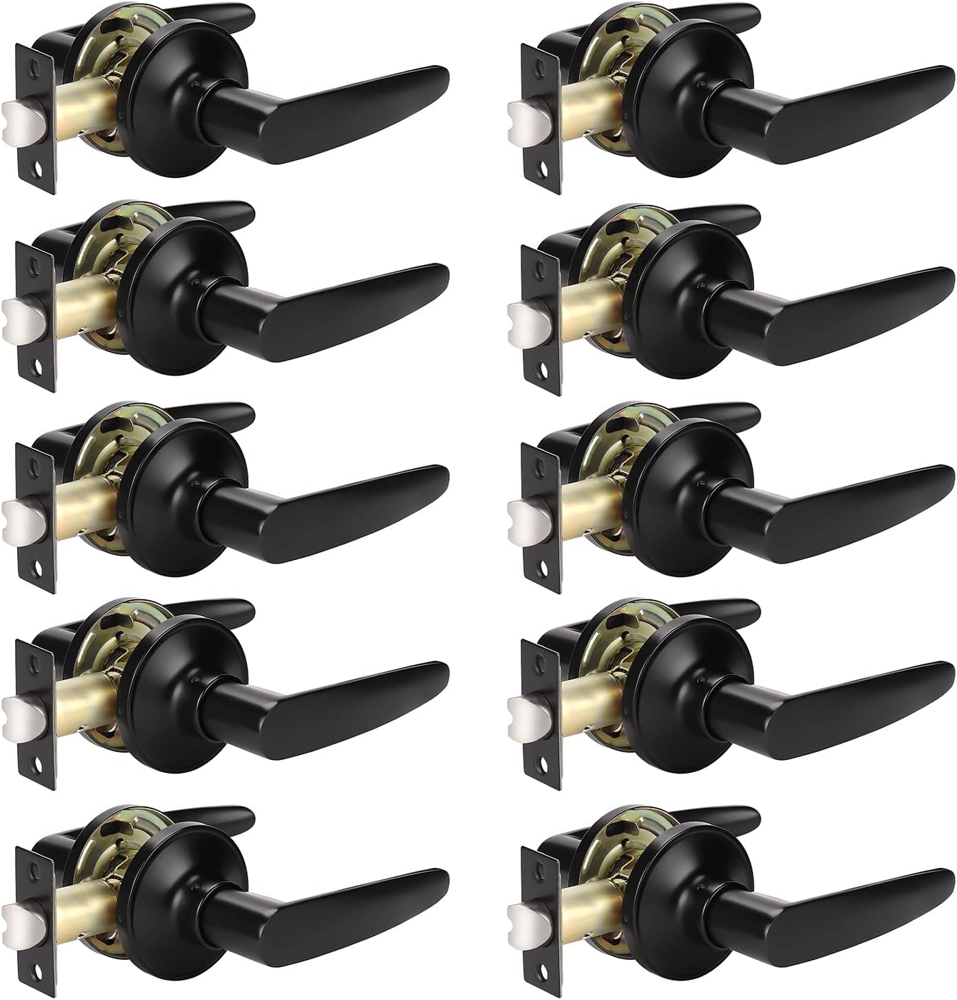 KNOBWELL Paquete de 10 manijas modernas para puerta interior color negro mate, pomo de puerta de armario con palancas rectas (sin pestillo, sin