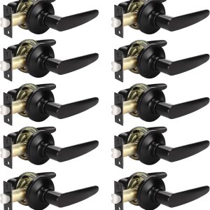 KNOBWELL Paquete de 10 manijas modernas para puerta interior color negro mate, pomo de puerta de armario con palancas rectas (sin pestillo, sin KNOBWELL Paquete de 10 manijas modernas para puerta interior color negro mate, pomo de puerta de armario con palancas rectas (sin pestillo, sin