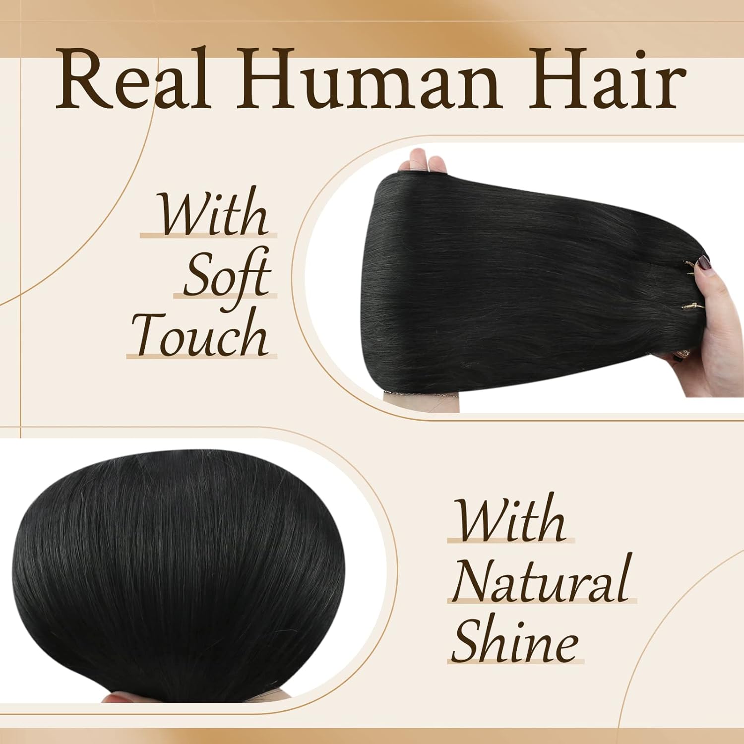 Sunny Hair – Extensiones de clip de cabello humano lacio para un aspecto natural, se mezclan muy bien con tu cabello, color negro – 18pulgadas,