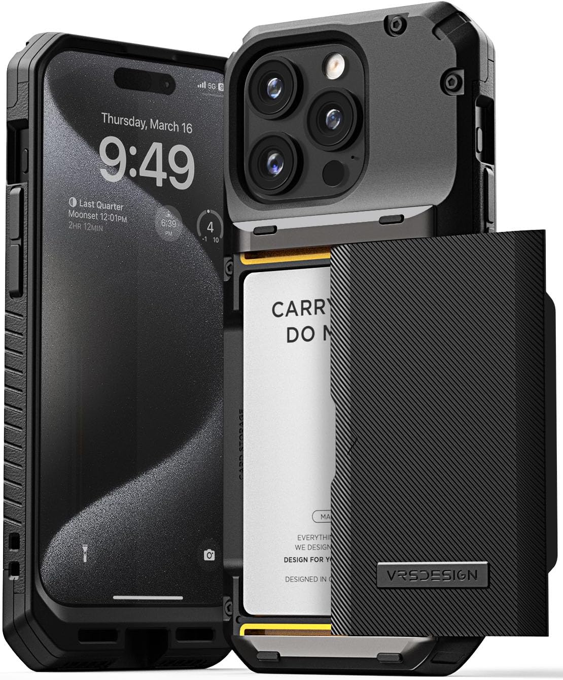 VRS DESIGN Damda Glide Pro – Funda para iPhone 15 Pro, resistente funda semiautomática (4 tarjetas), compatible con iPhone 15 Pro (2023), color