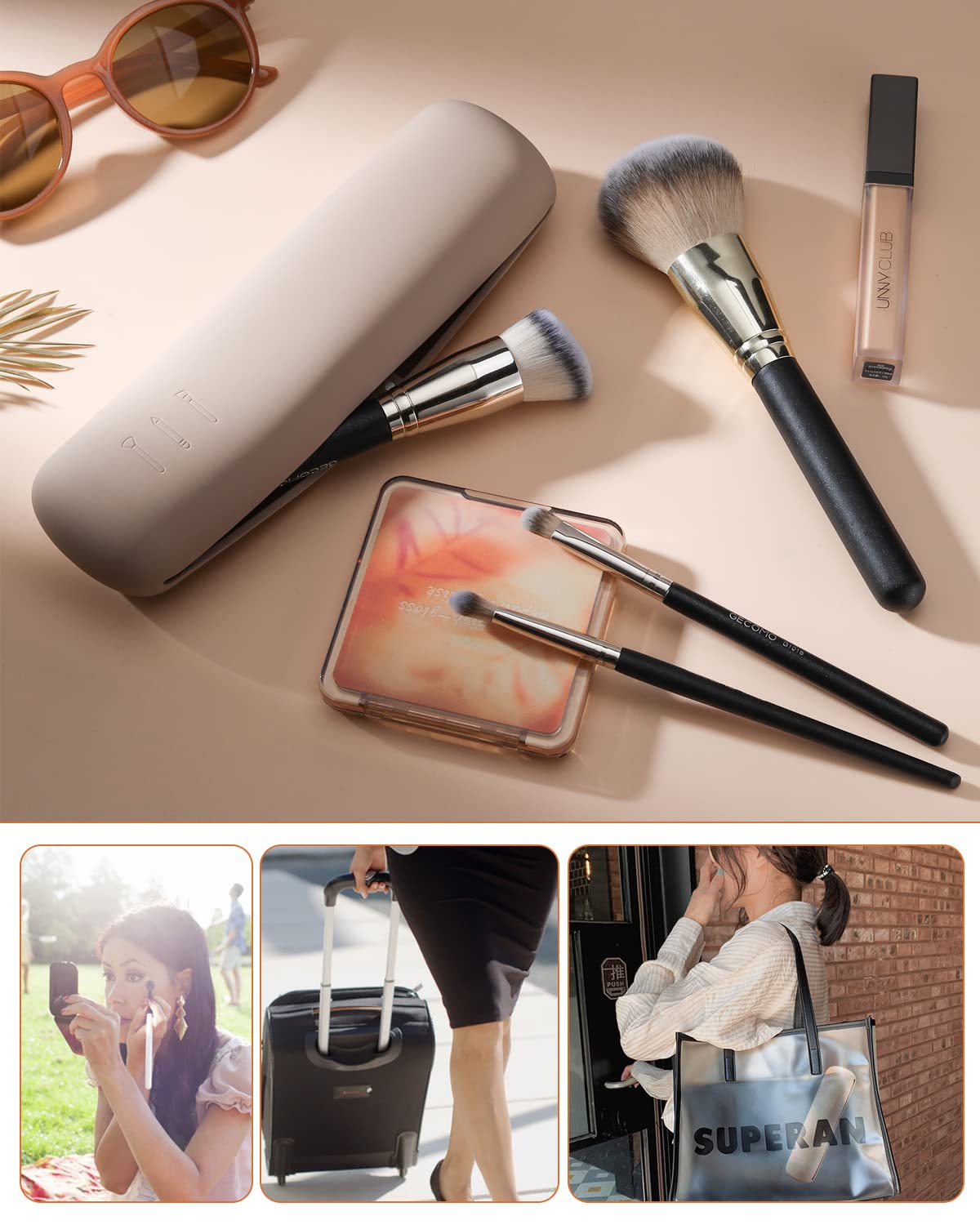 FERYES Porta brochas de maquillaje de viaje grande con 4 brochas de maquillaje, Juego de 4 portaescobillas