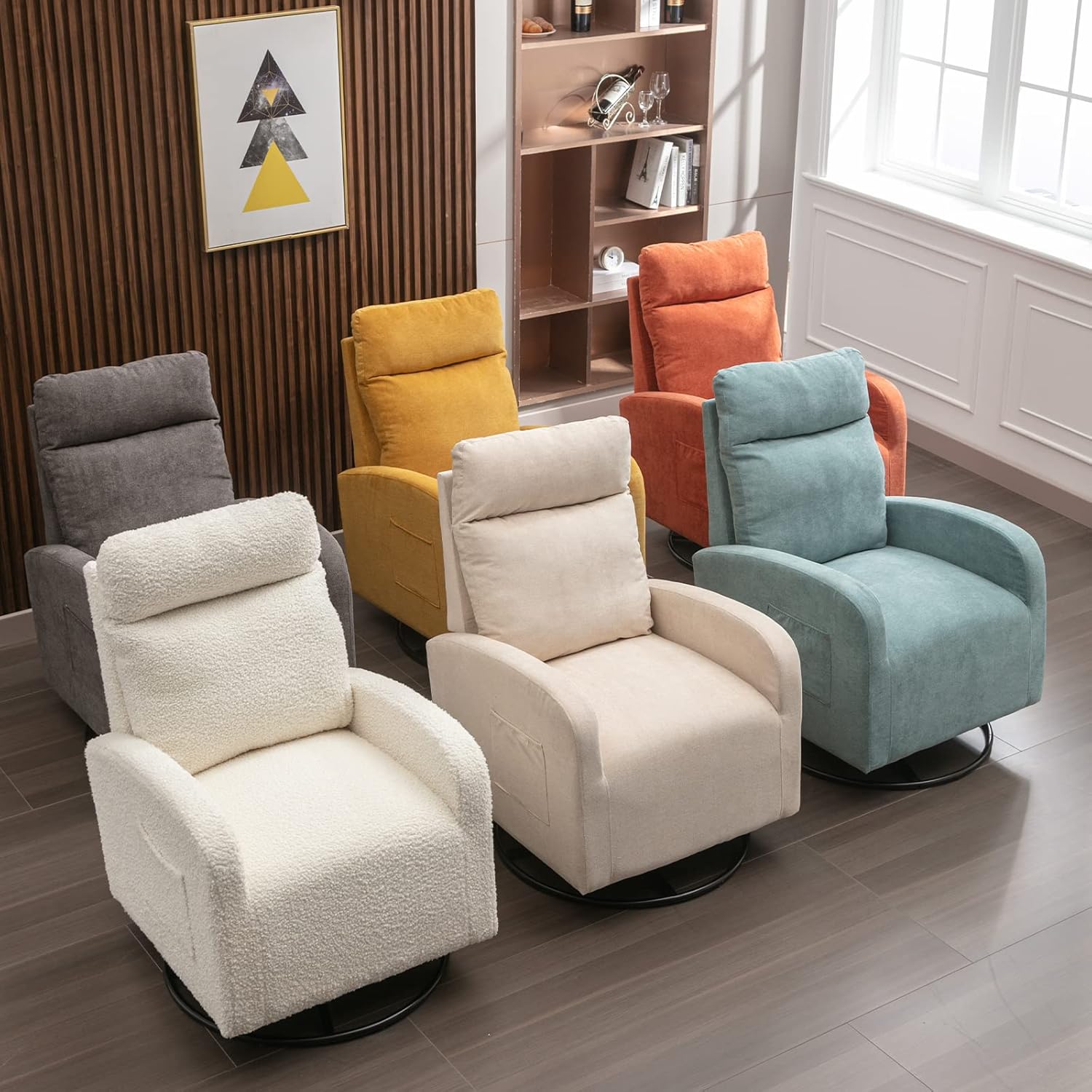Antetek Silla giratoria deslizante, silla giratoria de 360 grados con respaldo alto, silla moderna de tela de peluche para guardería, sala de estar,