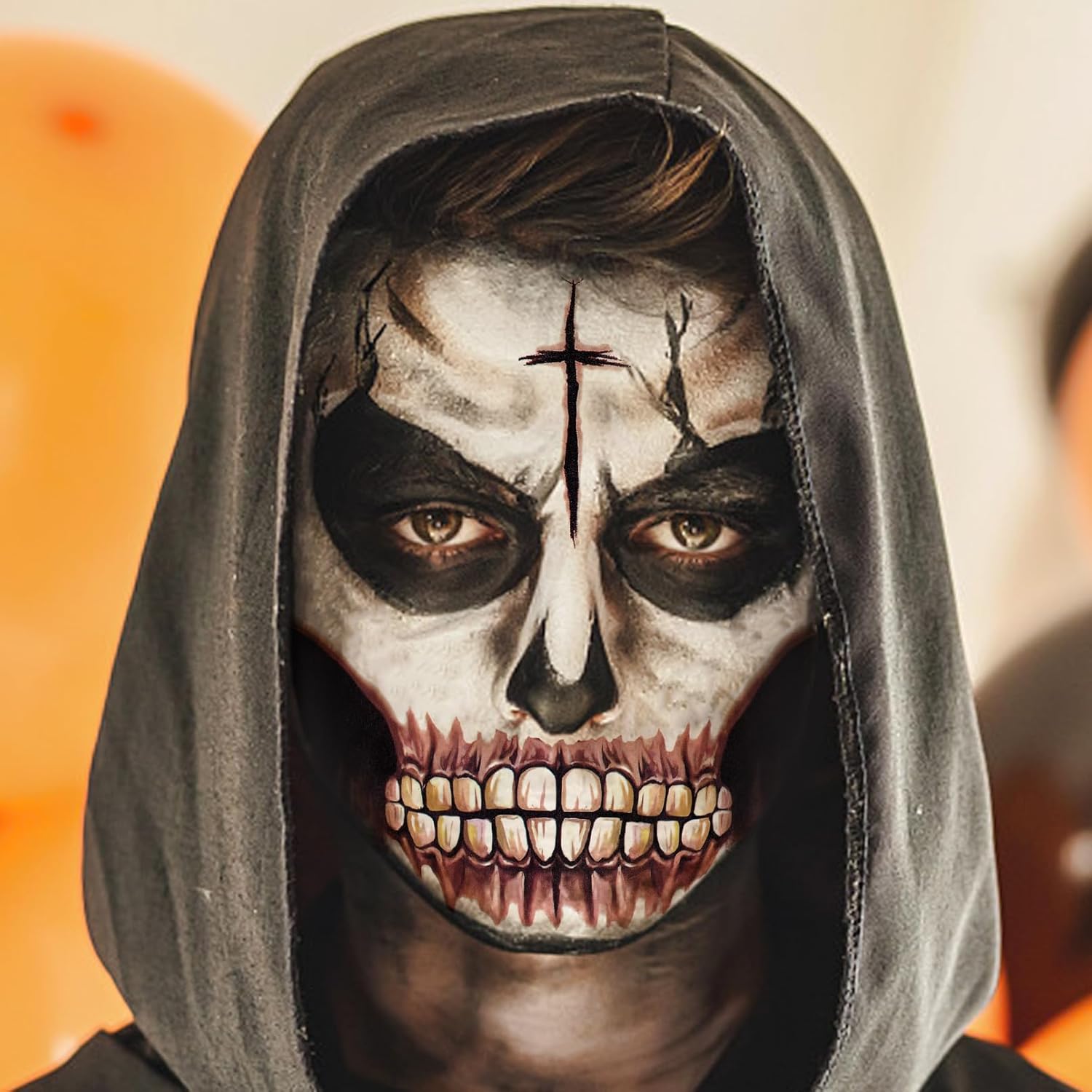 Más de 75 piezas de 21 hojas de tatuajes de Halloween para niños y adultos, tatuajes de maquillaje de zombies, tatuajes de broma de Halloween,