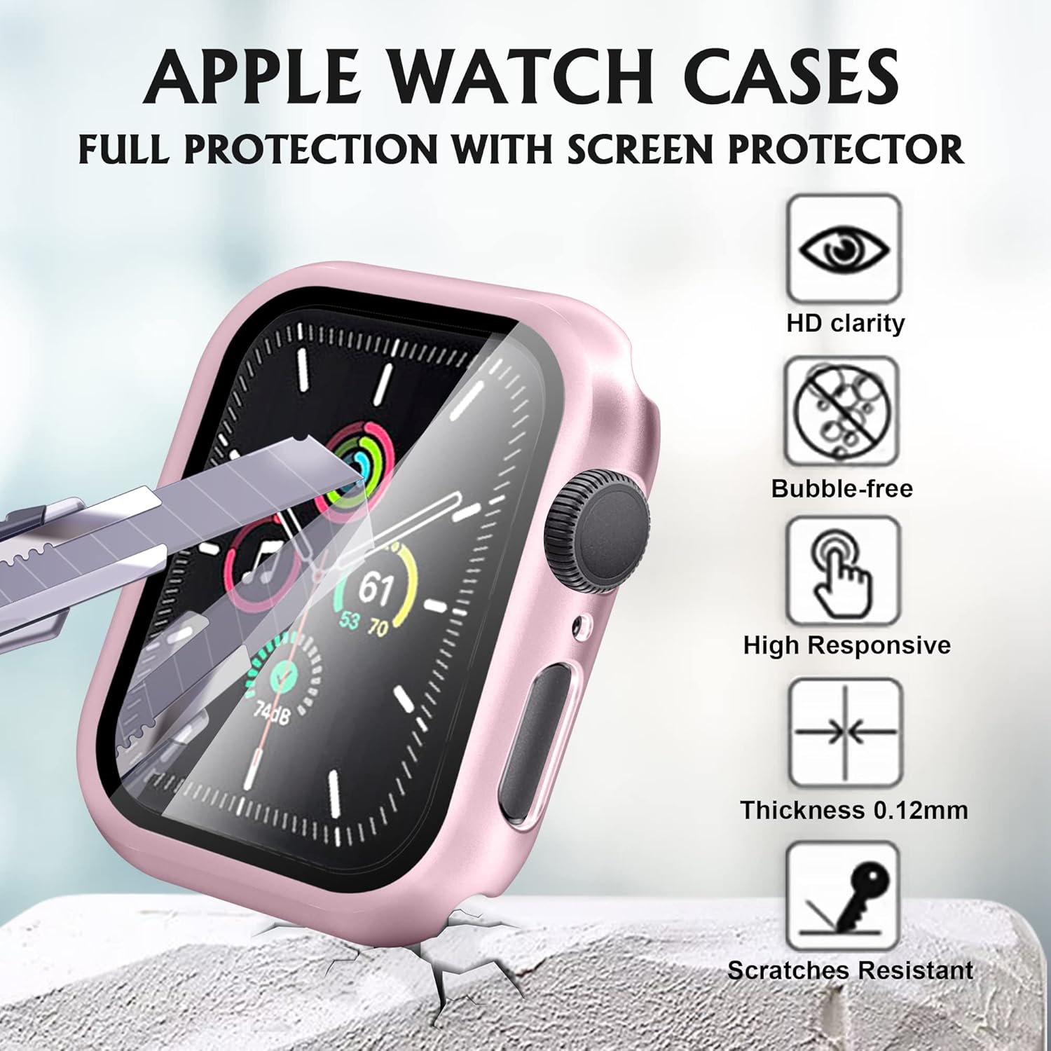 Arae Funda de reloj compatible con Apple Watch Series 6, 5, 4, SE de 1.732 pulgadas, 1.575 pulgadas, accesorios para mujeres y hombres con protector