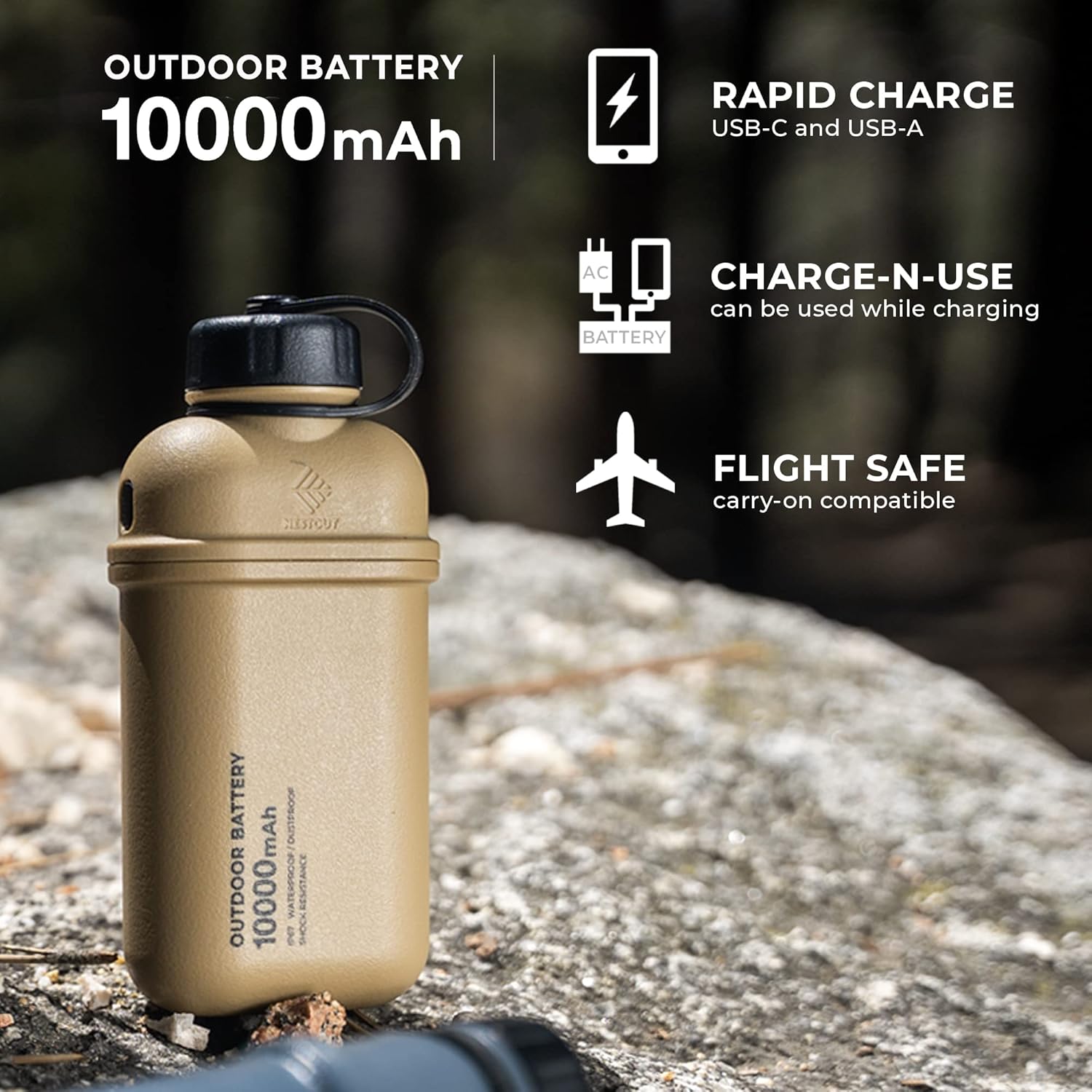 NESTOUT – Banco de energía resistente, cargador de batería para exteriores de 10000 mAh, PD de carga rápida USB-C de 20 W, impermeable IP67,