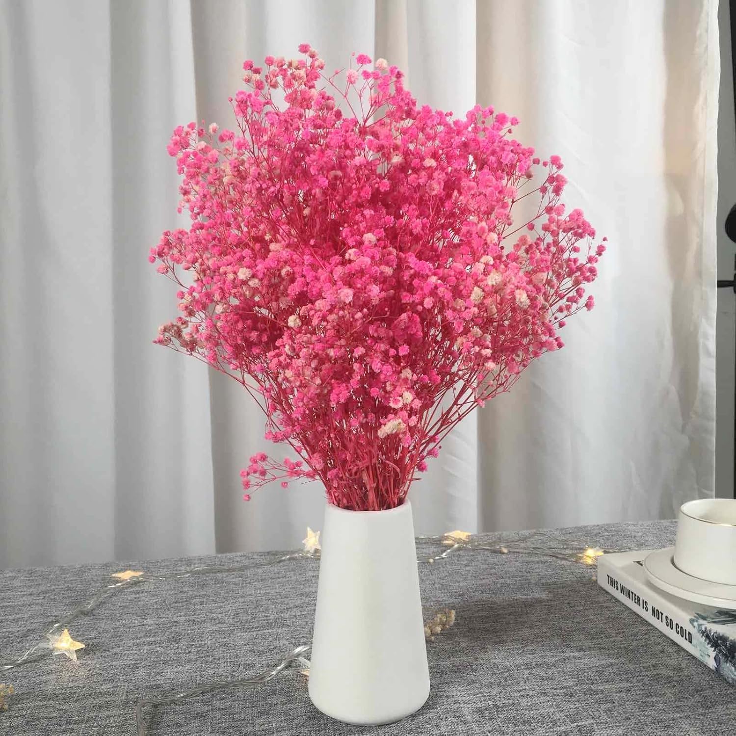 Ramo de flores secas de aliento de bebé, 17 pulgadas, más de 2500 flores secas de color rosa marfil, ramas de gypsophila naturales para bodas,