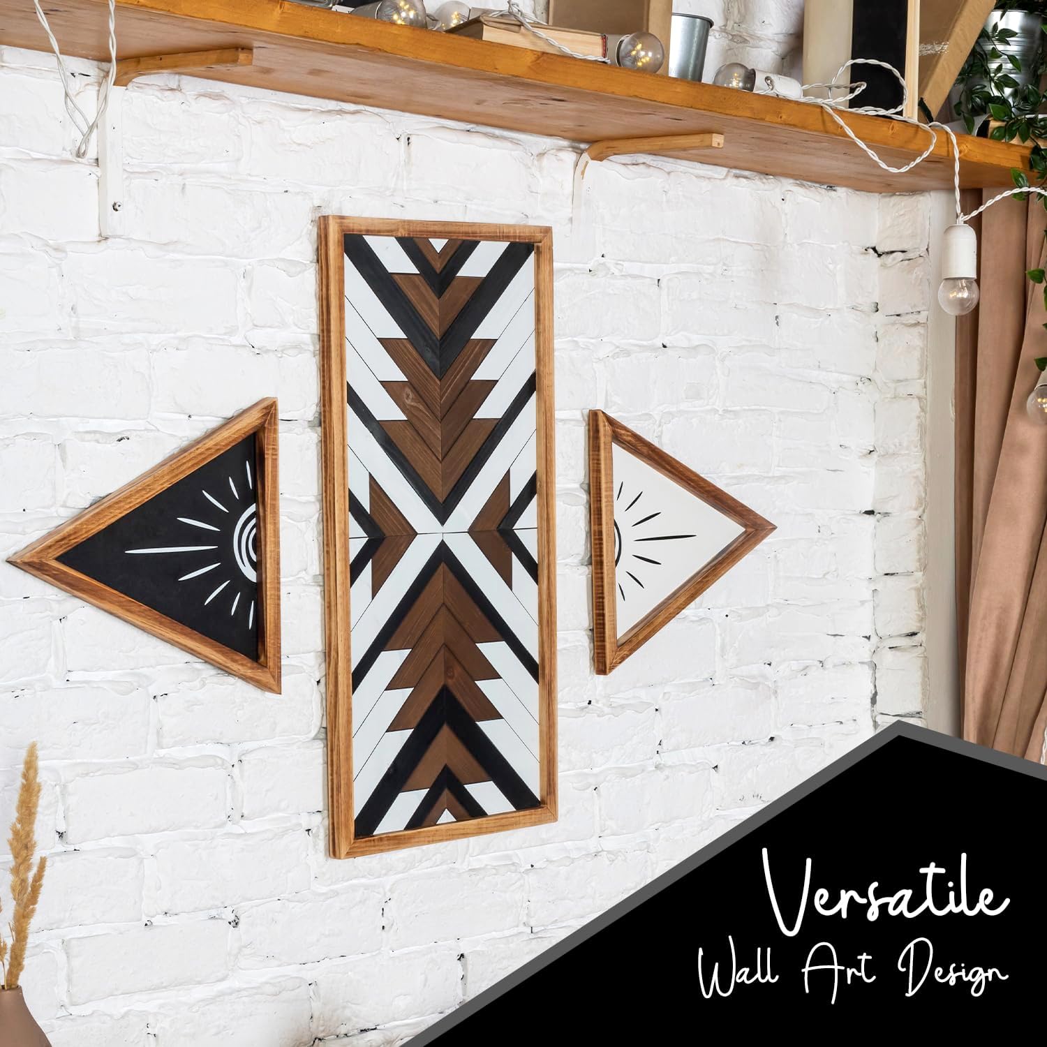 Beautiful Mind Arte de pared grande de madera azteca de 3 piezas, decoración de pared occidental, inspiración bohemia, suroeste y nativa americana,