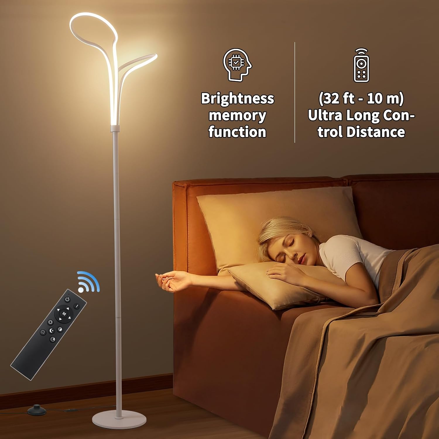 Lámpara de pie, lámparas de pie LED modernas para sala de estar, 40W-2500LM-3Color Lámpara de pie regulable remota, lámpara de pie blanca grande de