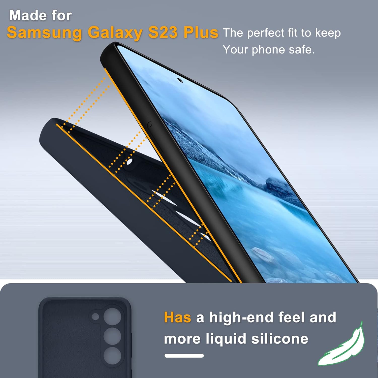 YENAPOON Funda para Samsung Galaxy S23 Plus, funda delgada de silicona líquida con 2 protectores de pantalla, forro de microfibra suave antiarañazos