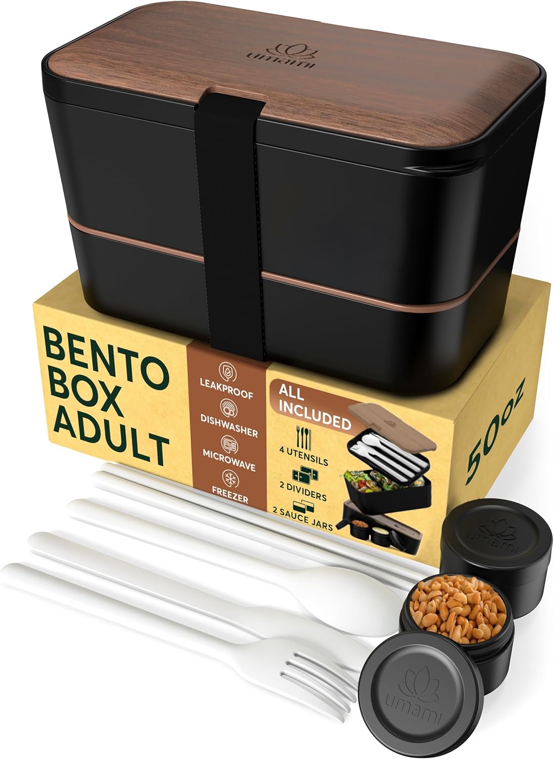 Umami Caja Bento de alta calidad que es 100% a prueba de fugas y muy fácil de limpiar, encajable para almacenamiento, todo en uno y sin BPA