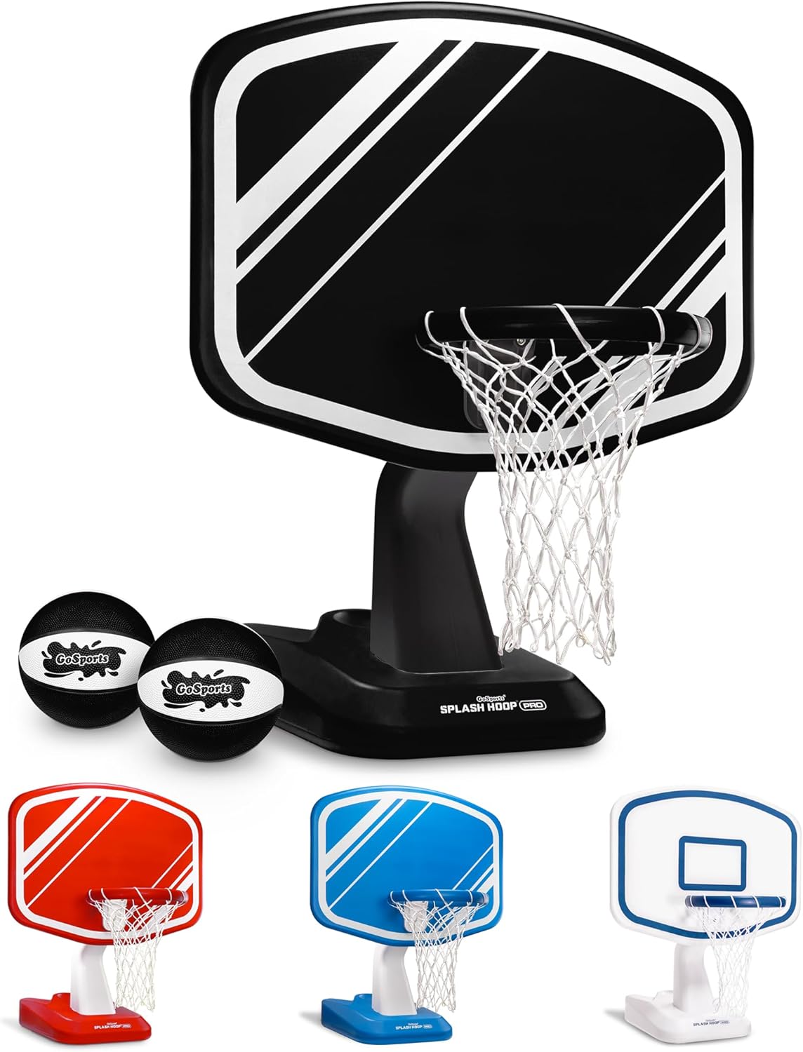 GoSports Splash Hoop – Juego de baloncesto para piscina, incluye aro de baloncesto de agua junto a la piscina, 2 bolas y bomba de inflador, elige tu