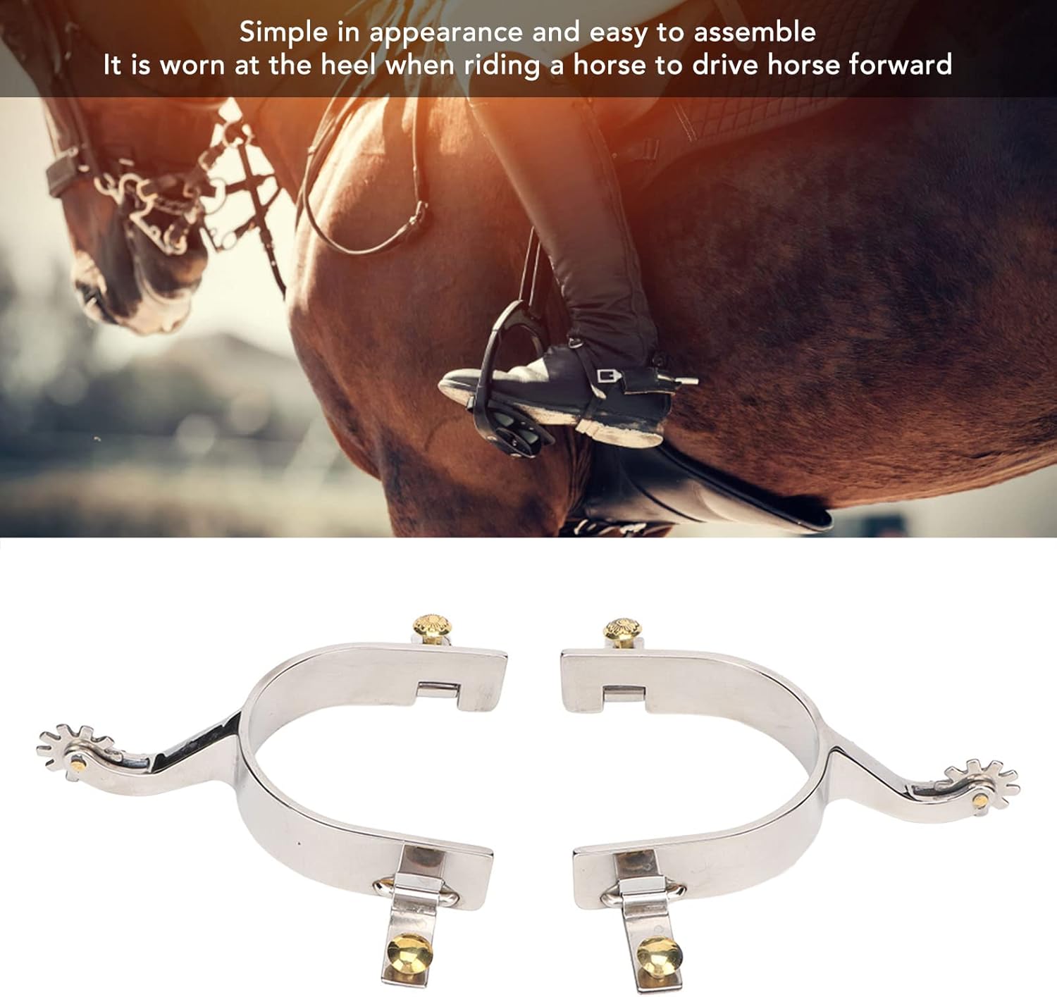 Zerodis 2 espuelas de caballo de acero inoxidable para los vaqueros, con equipo giratorio para los entusiastas ecuestres, montar simple con espolón