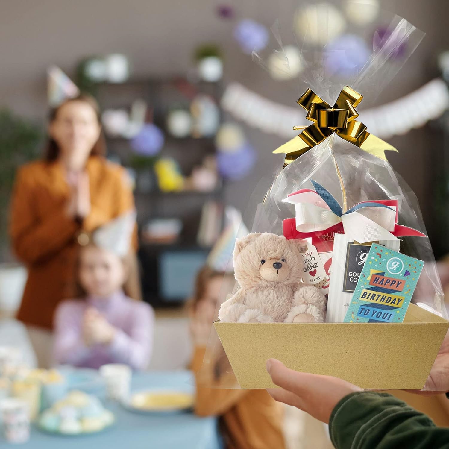 Cestas vacías para regalos, 6 unidades, resistentes canastas de regalo a granel, bandeja de mercado de papel kraft con asas, cesta de regalo, kit de