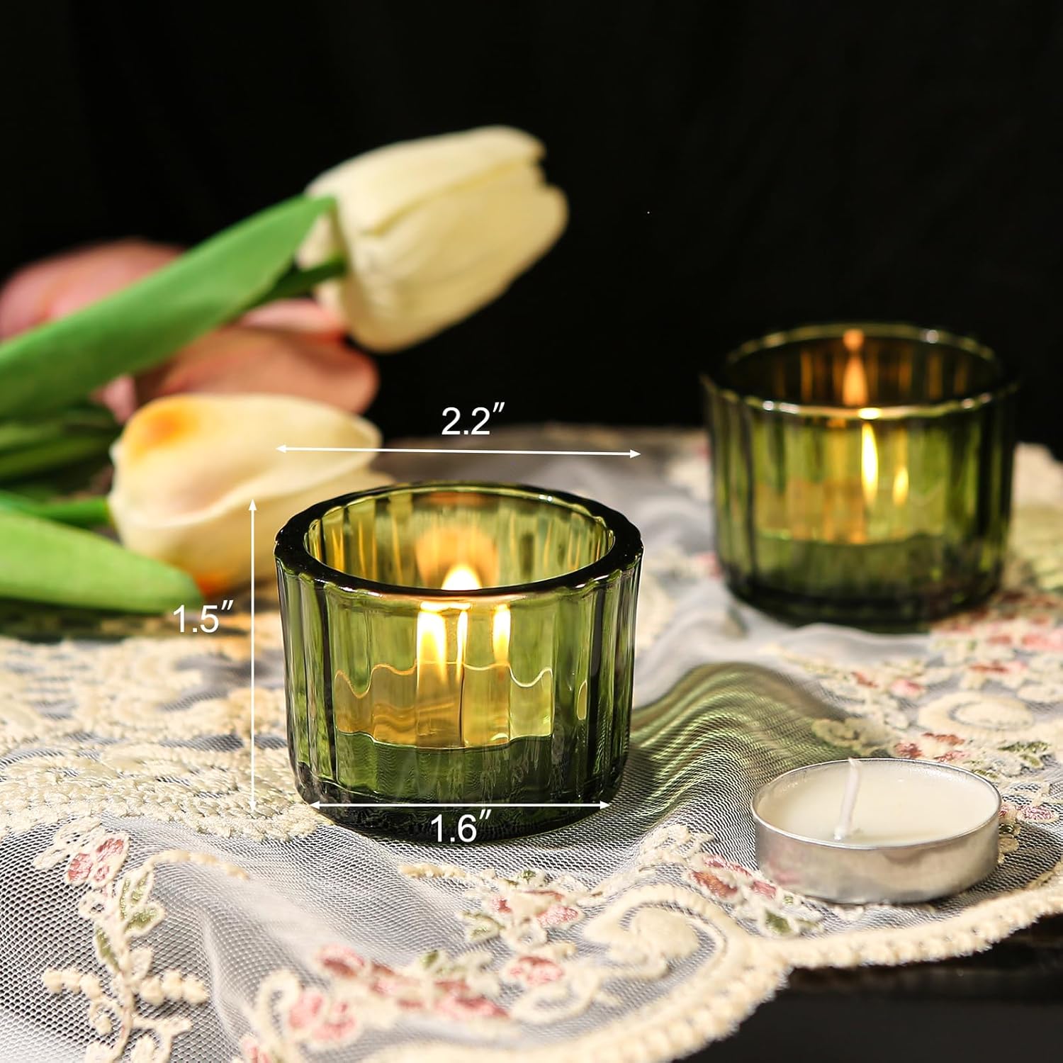 36 portavelas verdes para decoración de bodas, portavelas votivas, relleno de cera de cristal transparente romántico para cumpleaños, portavelas