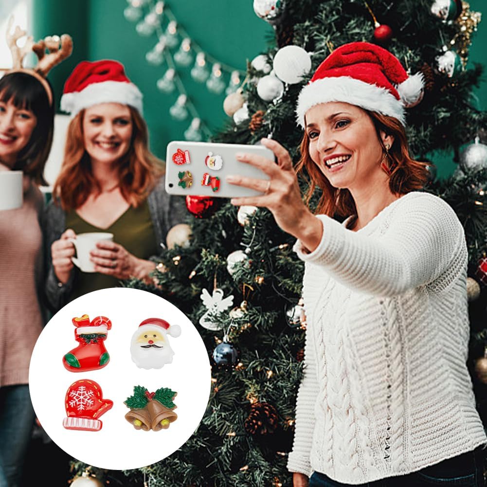 WEBEEDY 60 piezas de dijes de slime de Navidad, cabujones de resina de Navidad, cabujones de resina con parte trasera plana, accesorio de