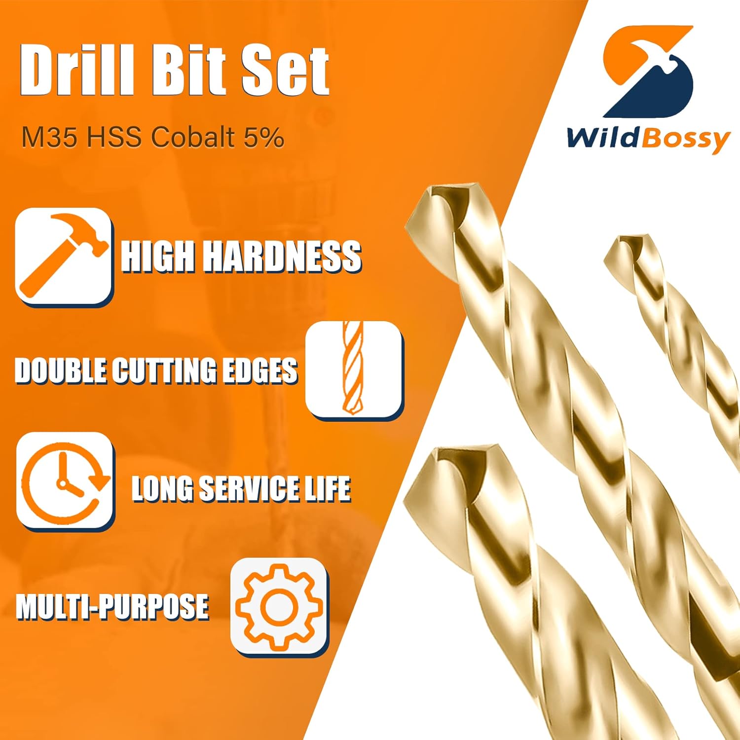 Juego de brocas de cobalto M35 al 5% 115 piezas (116″-12″, A-Z, 1-60), brocas Jobber de vástago recto, brocas helicoidales de metal HSS para metal