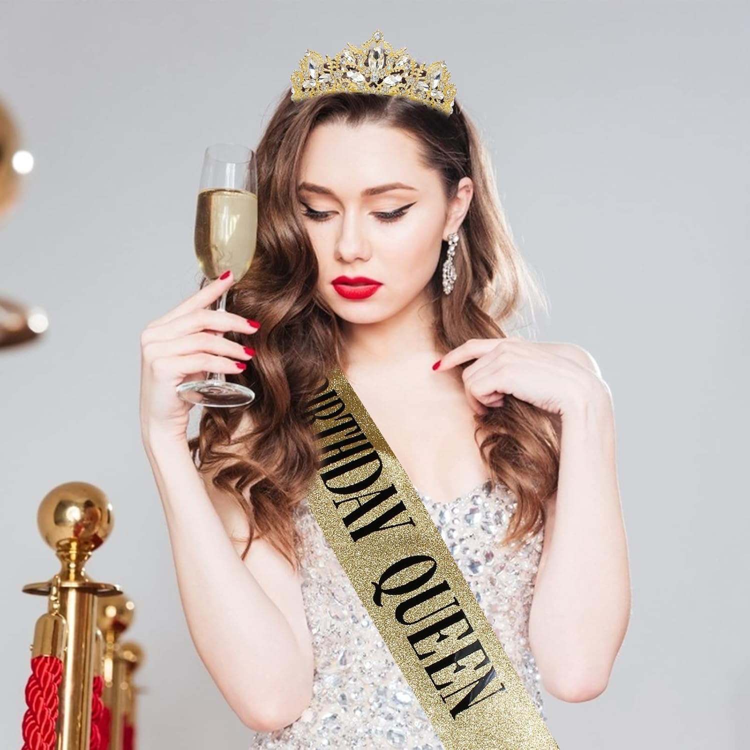 Juego de tiaras y tiaras de cumpleaños para mujer, tiaras y coronas de cumpleaños para niñas, kit de decoración de cumpleaños, diadema de diamantes