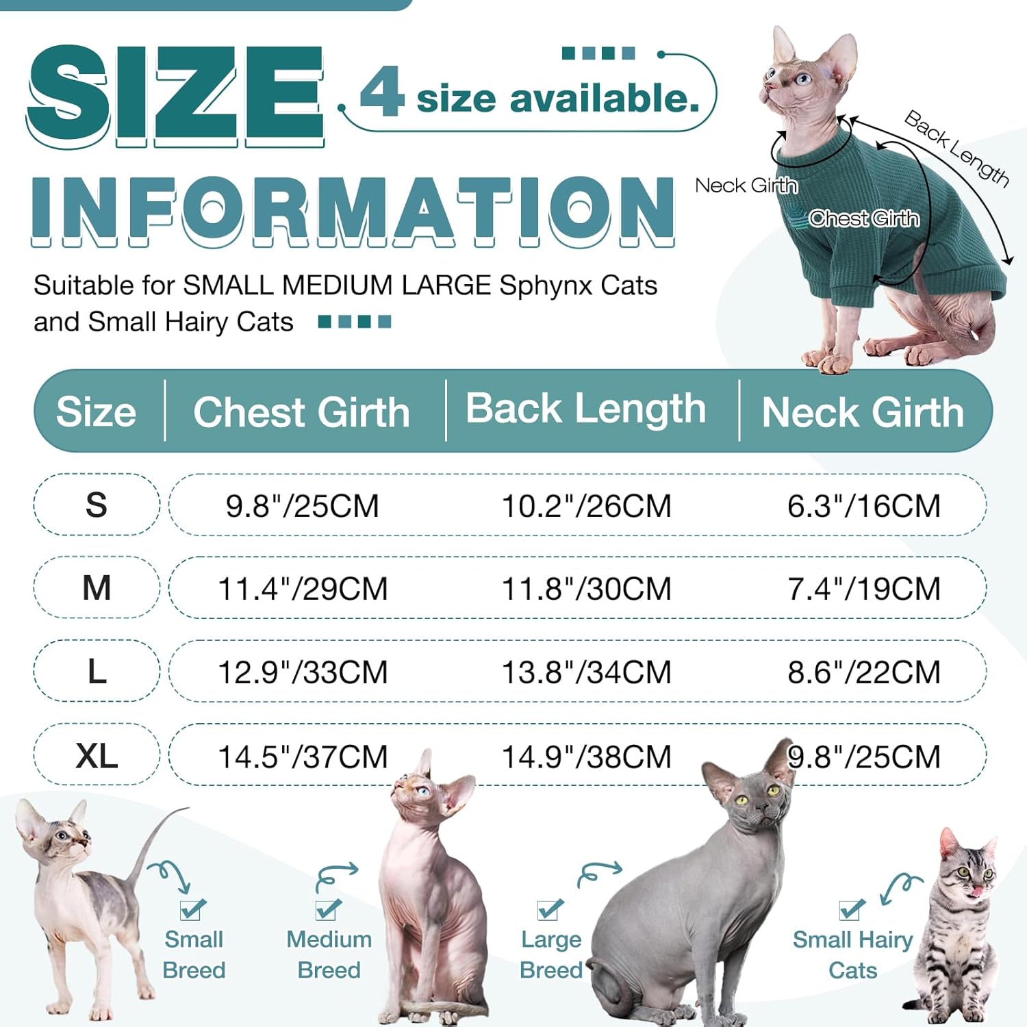 ROZKITCH Sphynx – Ropa de gato, camisa transpirable sin pelo con mangas, suéter de cuello alto para gatito, pijama para Cornish Rex, Devon Rex,