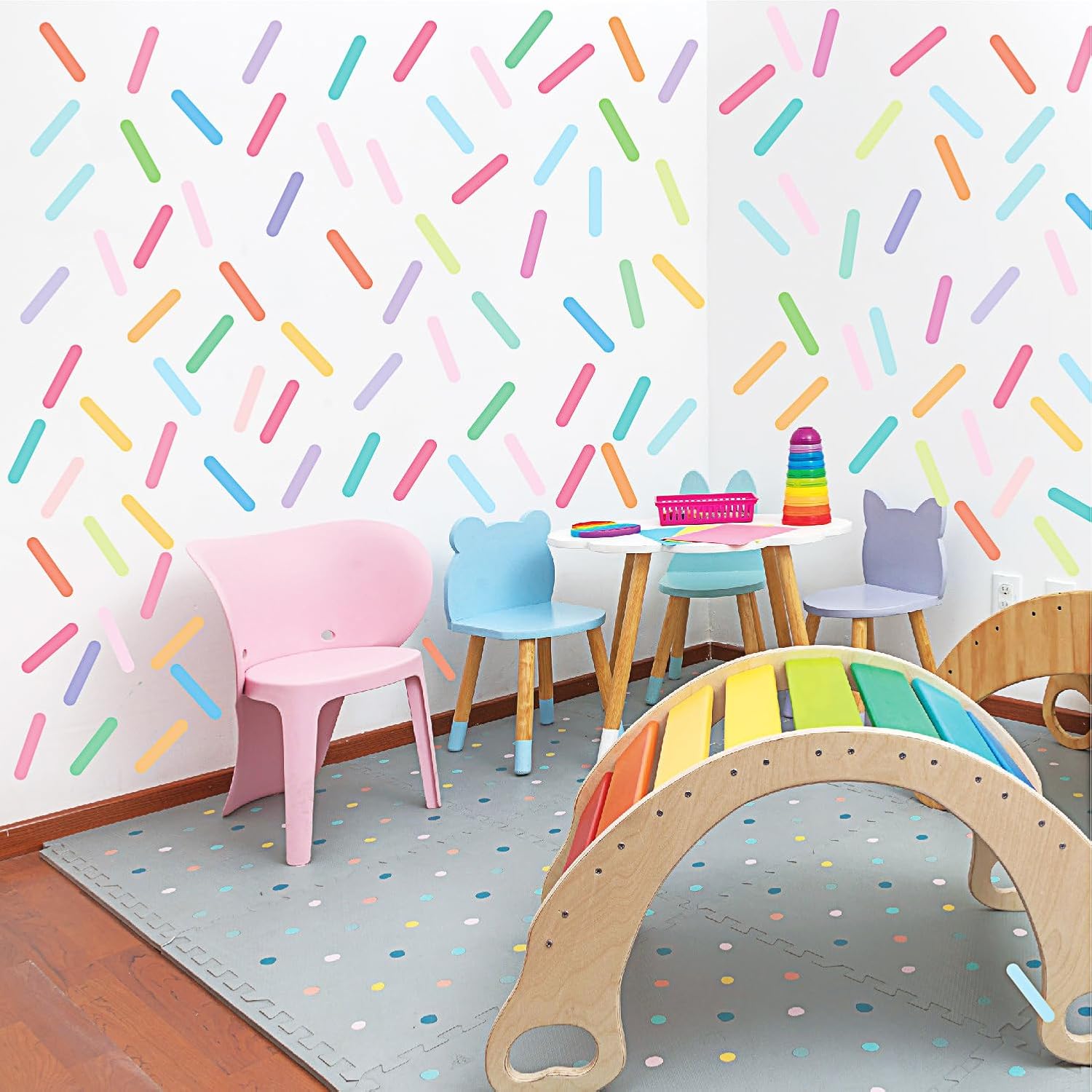 300 calcomanías de pared extraíbles con rayas de confeti coloridas para niños, niñas, bebés, decoración de pared para dormitorio y guardería