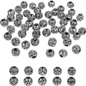 LolliBeads Cuentas de filigrana tibetana de 0.394 pulgadas (0.394 in), color plata envejecida, tamaño de agujero, 0.197 in, cuentas de filigrana LolliBeads Cuentas de filigrana tibetana de 0.394 pulgadas (0.394 in), color plata envejecida, tamaño de agujero, 0.197 in, cuentas de filigrana