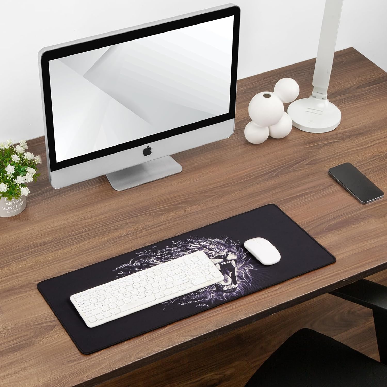 Alfombrilla de mouse grande extendida para juegos con diseño de león, alfombrilla de escritorio extendida, 27.56 x 11.81 x 0.12 pulgadas