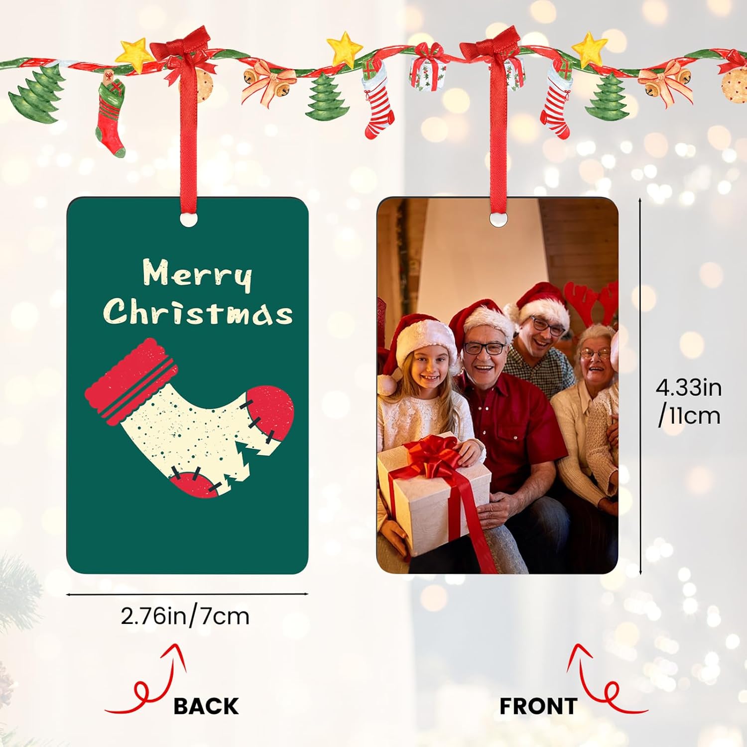 Adorno fotográfico de Navidad personalizado con cualquier imagen, carga cualquier foto, texto opcional, recuerdo, adorno de Navidad personalizado
