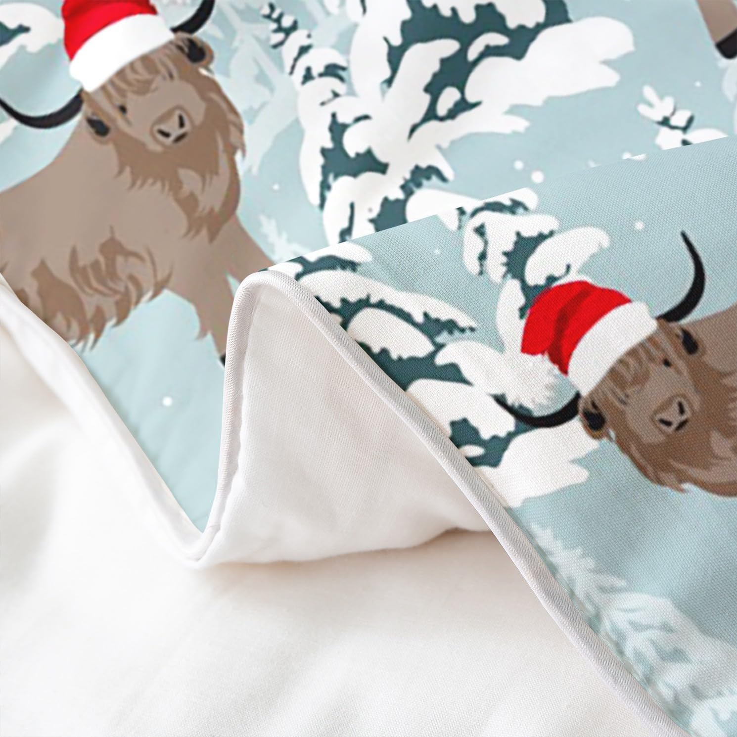 jejeloiu Juego de funda de edredón de algodón de Navidad, tamaño Queen, juego de edredón de vaca de las tierras altas para niños y niñas, edredón de