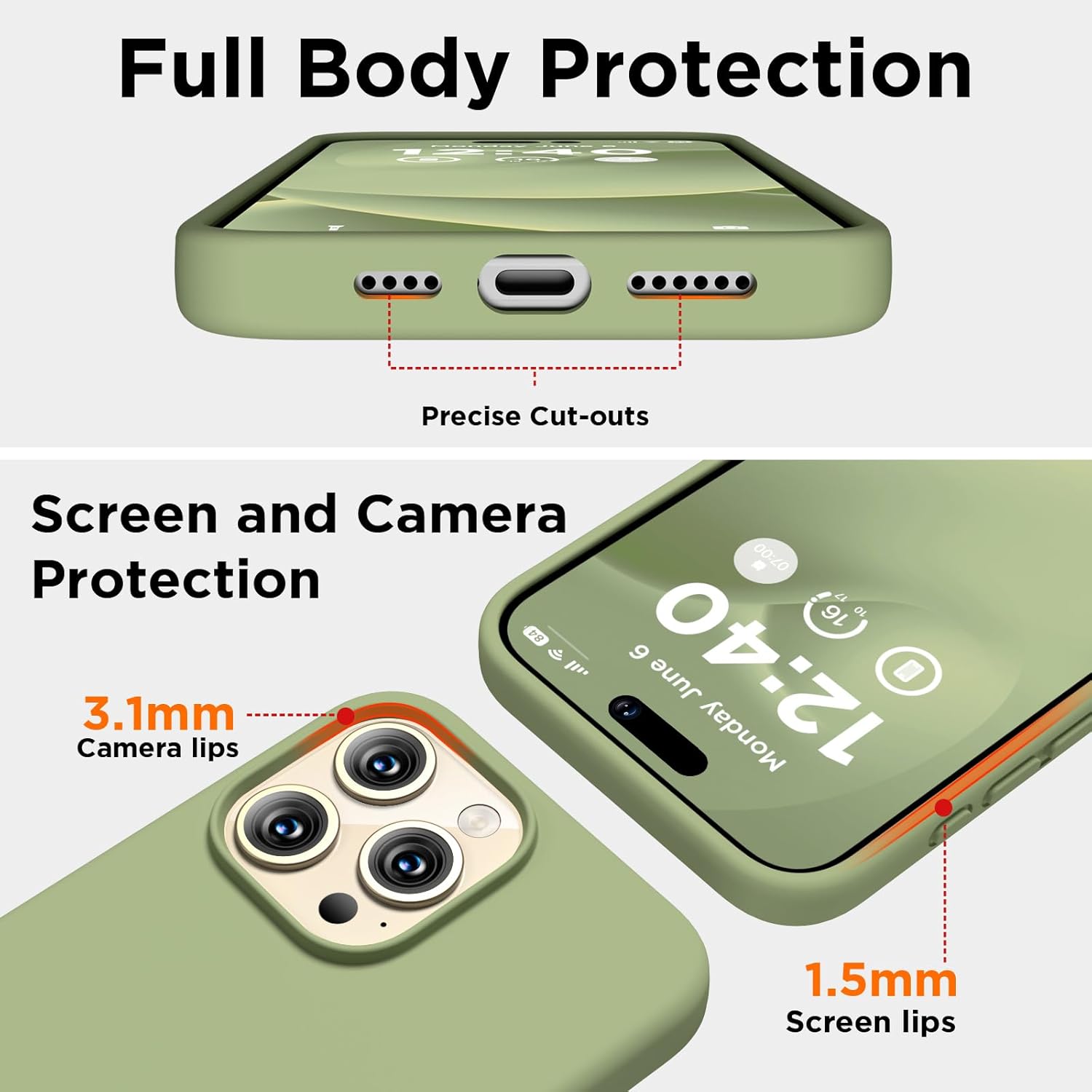 COFFKER Funda compatible con iPhone 15 Pro, funda de silicona líquida, cuerpo completo, funda protectora a prueba de golpes, funda delgada para