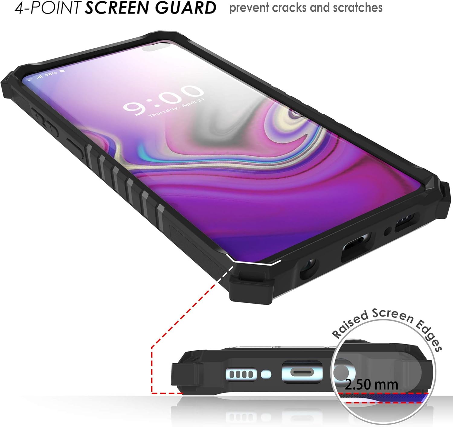 Beyond Cell Serie Trishield compatible con funda S10+, cubierta resistente de grado militar + soporte de metal + funda de clip para cinturón –