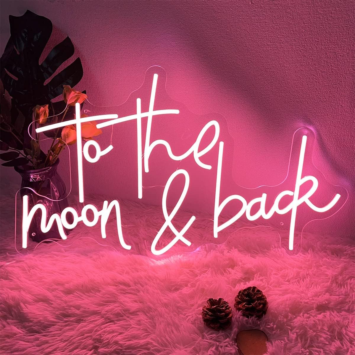 Letrero de neón con texto en inglés To The Moon and Back (Con texto en inglés To The Moon and Back) con luz flexible de brillo ajustable, decoración