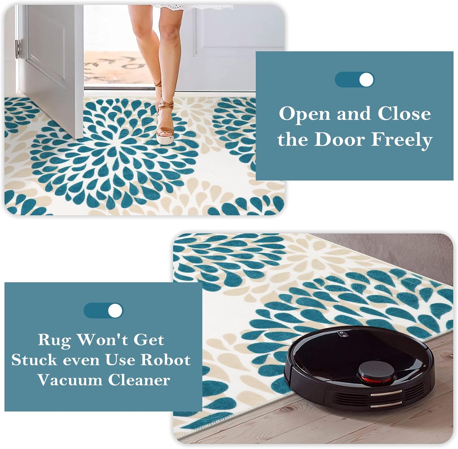 Alfombra de pasillo lavable de 2.5 x 8 pulgadas, moderna alfombra floral para pasillo, suave, antideslizante, de pelo bajo, alfombra de cocina