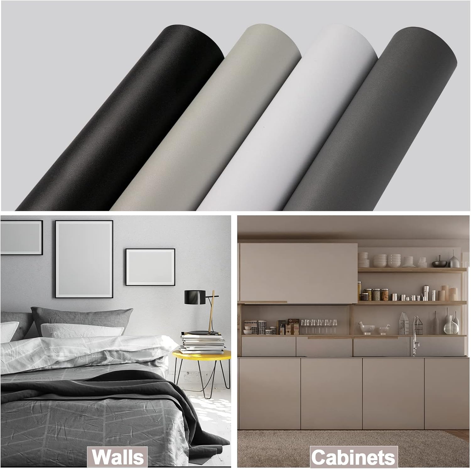 Oxdigi Papel tapiz gris de 24 x 196 pulgadas, papel adhesivo mate gris para despegar y pegar, autoadhesivo, extraíble, impermeable, película de