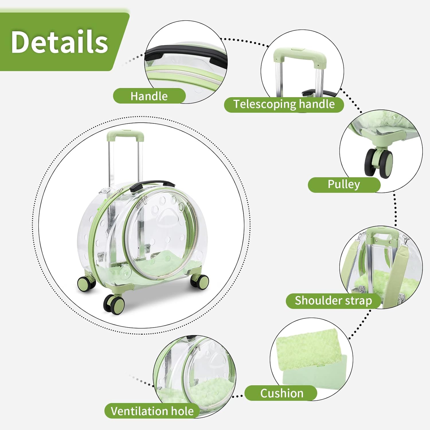 TripleHare Mochila transportadora de mascotas transparente y totalmente transpirable con ruedas para perros, gatos, loros o conejos, múltiples