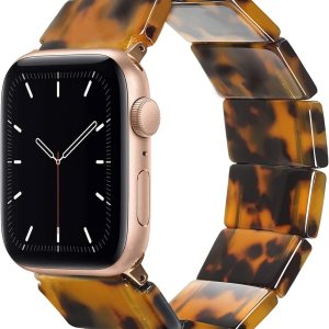 Heesch Correa de reloj de resina elástica mejorada compatible con Apple Watch para mujeres, hombres, correa de reloj de moda con concha de tortuga, Heesch Correa de reloj de resina elástica mejorada compatible con Apple Watch para mujeres, hombres, correa de reloj de moda con concha de tortuga,