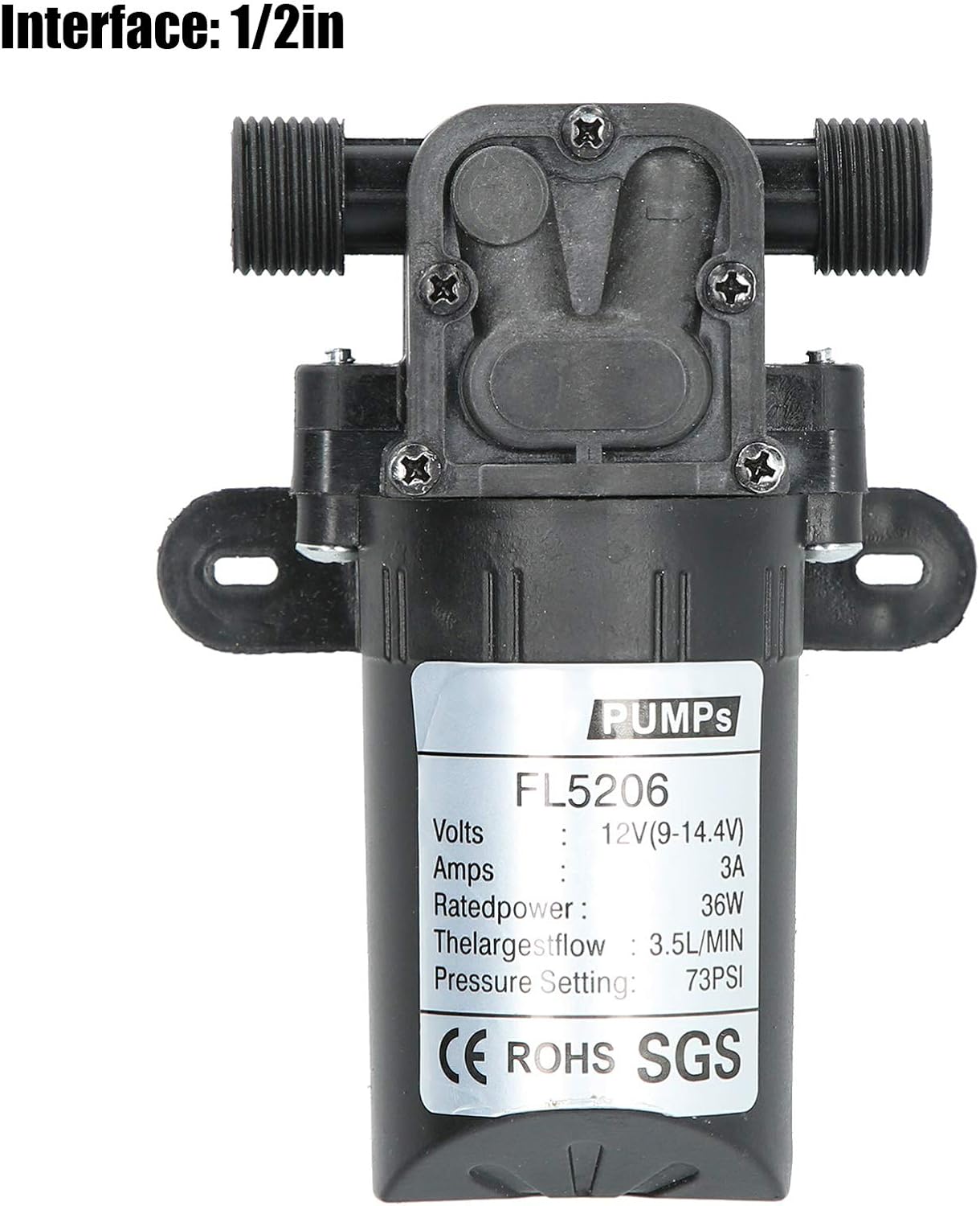Bomba de diafragma micro automática de demanda de 12 pulgadas,Bomba autocebante 73PSI 12V 36W,Bomba de agua eléctrica del rociador 3.5LMIN