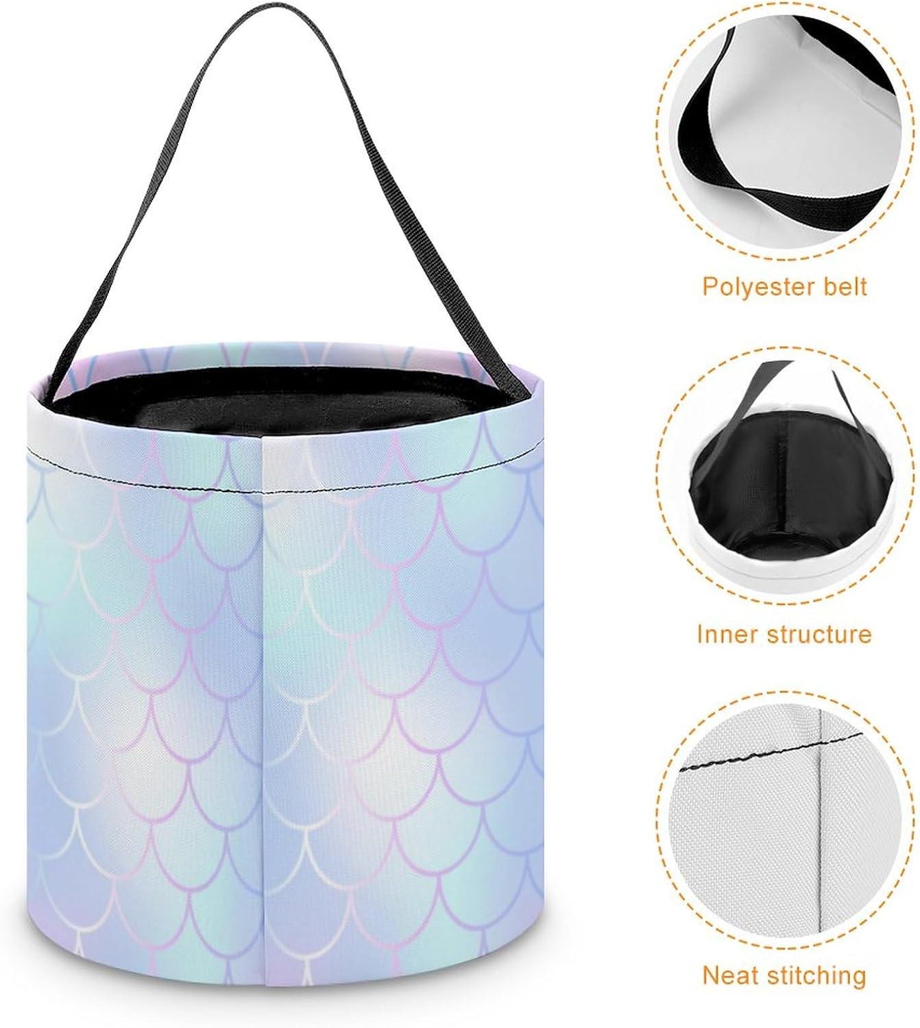 SLNFDKND Cubo de cubo de Halloween con diseño de sirena arcoíris, bolsa de dulces para niños, decoraciones de Halloween