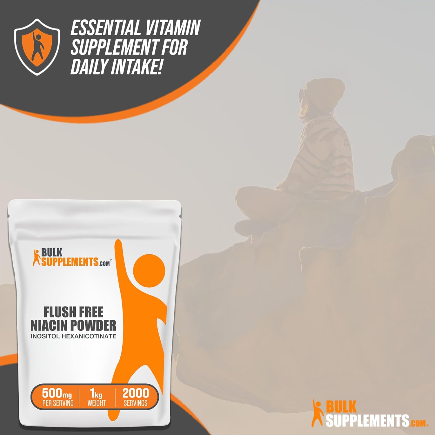BULKSUPPLEMENTS.COM Polvo de niacina sin enjuague – Suplemento de vitamina B3, nicotinato de inositol, niacina 500 mg sin enjuague – 500 mg de