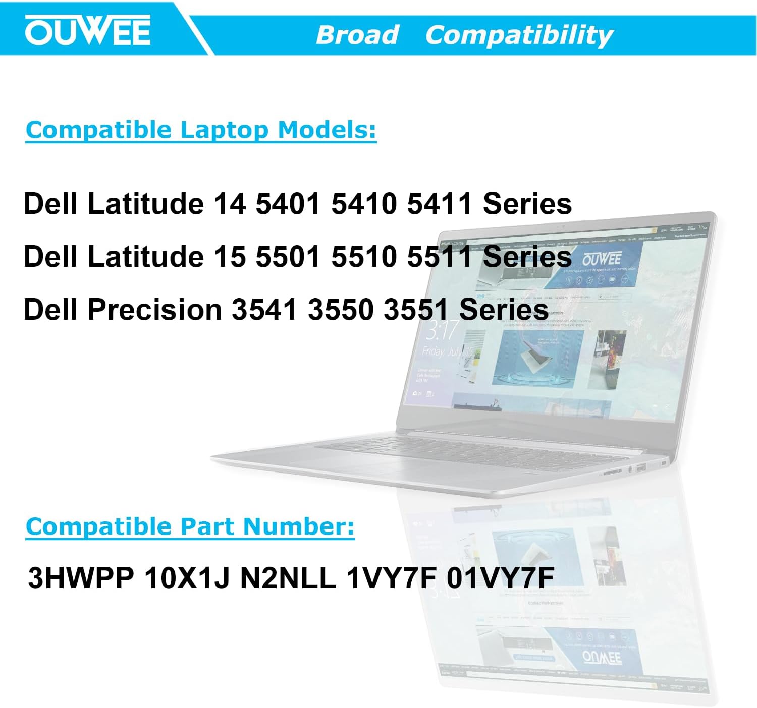 3HWPP – Batería de repuesto para laptop Dell Latitude 5401 5410 5411 5501 5510 5511 Precisión 3541 3551 Inspiron 7706 2 en 1 Inspiron 17 75007506 2