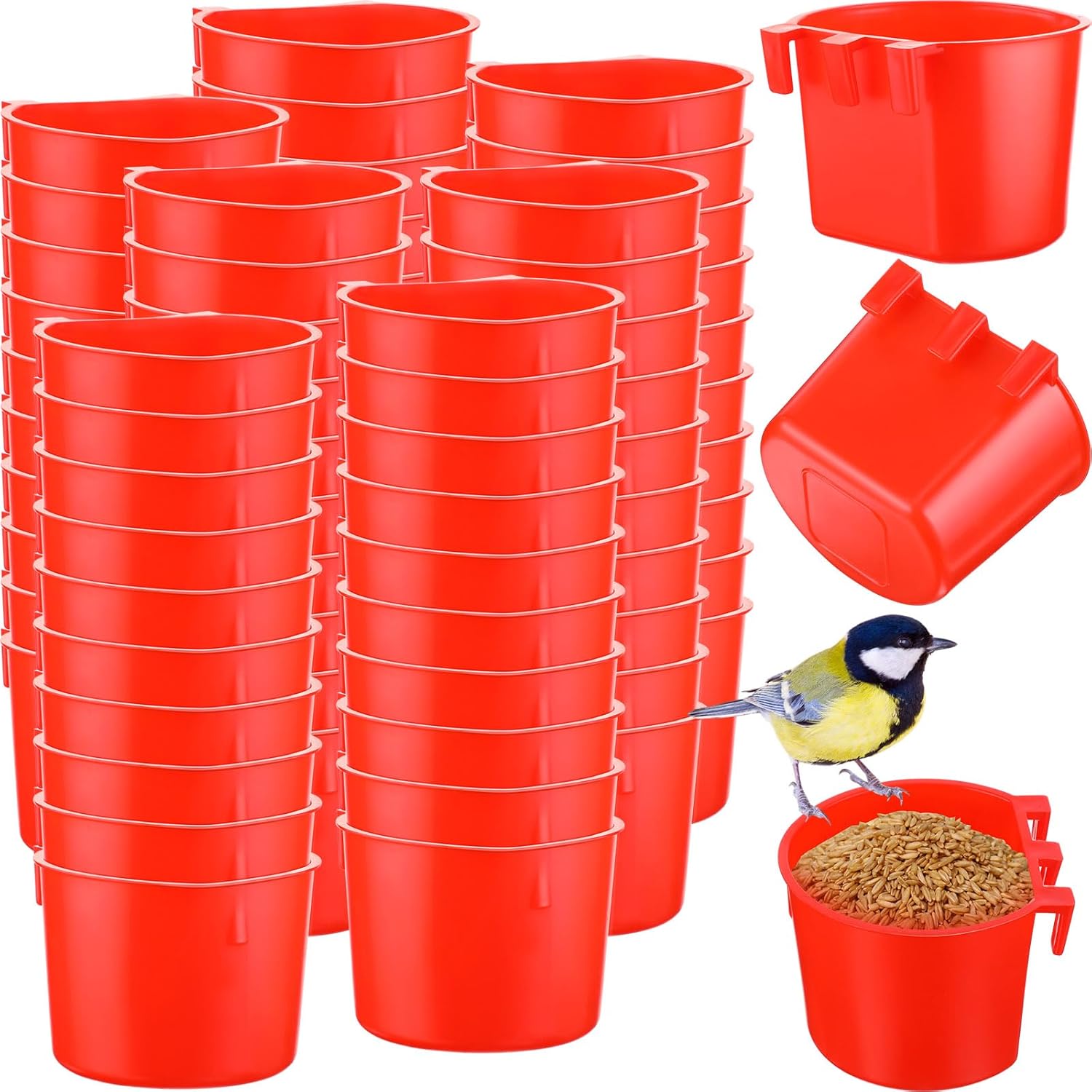 Ziliny 120 tazas de jaula para pollos y pájaros, tazas de plástico colgantes para pollos y bebederos de 8 onzas para suministros de Gamefowl para