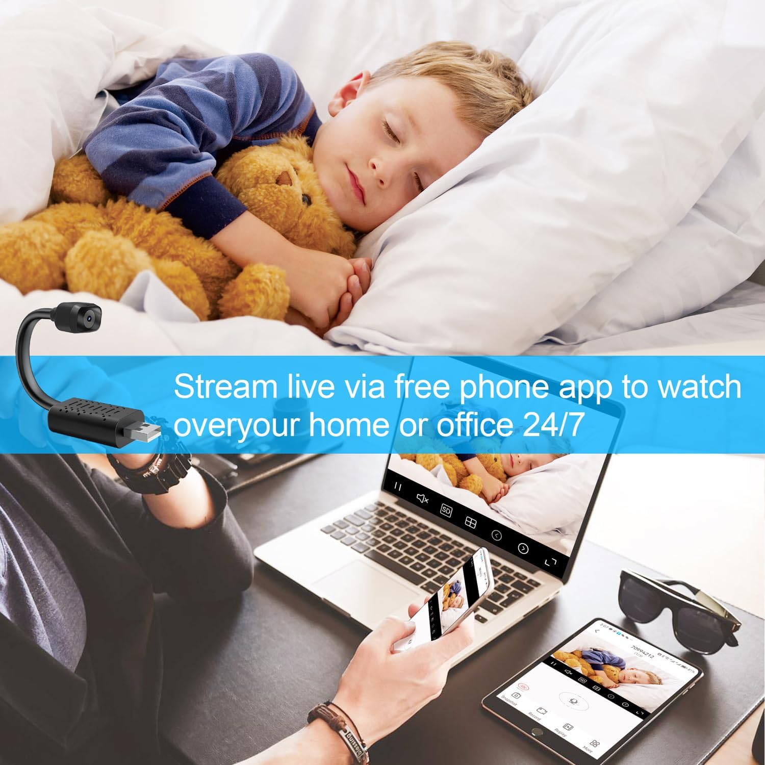 Cámara inalámbrica USB más pequeña, cámara de seguridad WiFi HD1080P para exterioresinteriores, cámara USB portátil, monitor de bebé con visión
