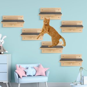 Juego de 6 estantes de madera para escalones de pared para gatos, estantes de escalada para pared, muebles montados en la pared de gato, cama de Juego de 6 estantes de madera para escalones de pared para gatos, estantes de escalada para pared, muebles montados en la pared de gato, cama de
